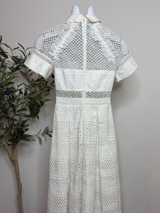 Self-Portrait White Lace Midi Dress with Collared Neckline - Picture 4 of 11